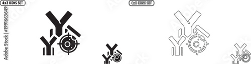 Set of 4 Antibody and Virus Icons Vector