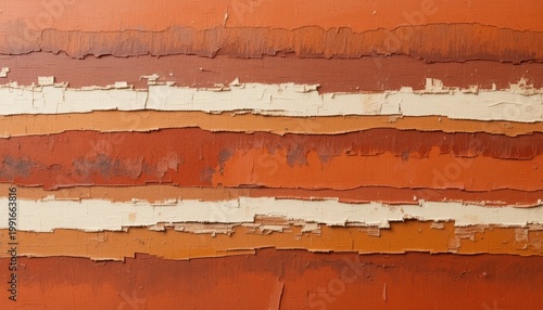 Textured Abstract Composition Featuring Layers of Red and Orange Paint with White Stripes