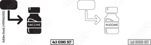 Set of 2 Vaccine Bottle Icons Vector in Solid and Outline Styles