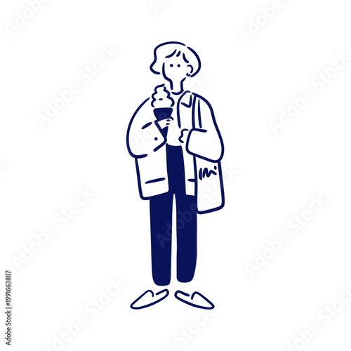 アイスクリームを食べながら歩く女性のイラスト素材