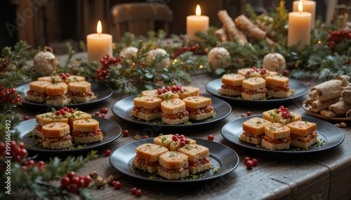 Elegant Sushi Platter Display with Garnished Ingredients and Candles for Festive Table Setting