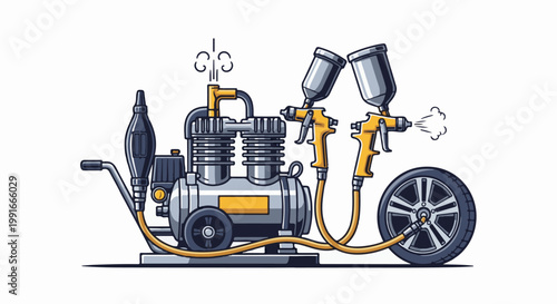 Air compressor with spray guns and tire