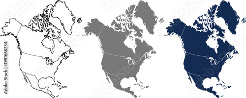 Three progressive maps of north america showing different shaded regions