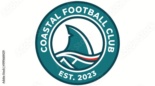 A Majestic Vector Football Team Crest Featuring a Shark Fin, Emblem, and Est