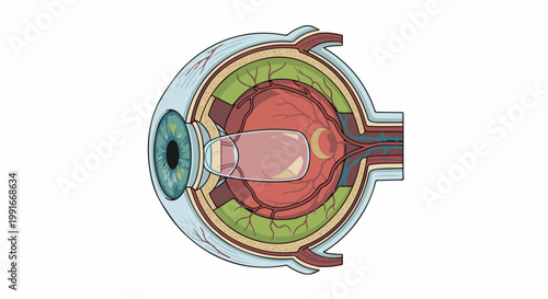 Anatomical illustration of a human eye's cross-section