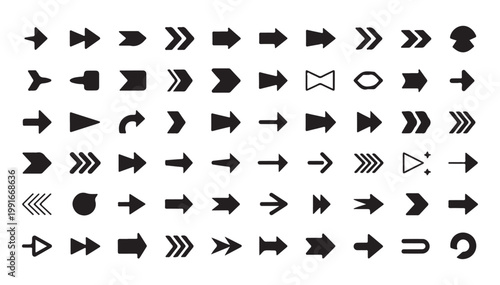 Bold Geometric Arrow Icons Collection - Solid Black Directional Symbols