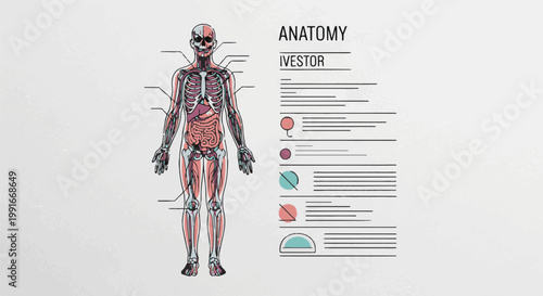 Anatomical chart of human body with scientific labels and diagrammatic elements