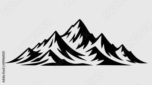 Mountain range, snow-capped peaks, black silhouette, landscape icon, vector graphic