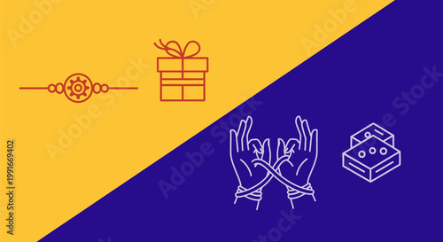 Minimalist Line Art Icons Celebrating Raksha Bandhan Festival.