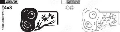 Black and White Vector Icon of Cells and Viruses