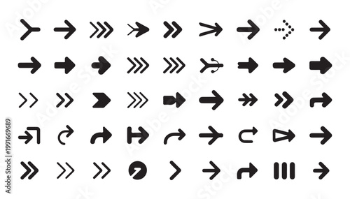 Large Set of Black Arrow Icons and Symbols Isolated on White Background