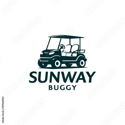 Sunway buggy logo with a stylized golf cart. Ideal for golf clubs, golf courses, recreational vehicle companies, and sports accessories brands.
