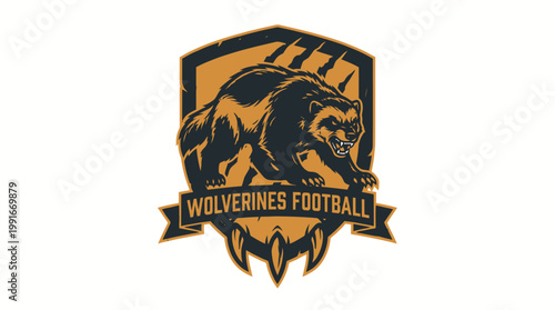 Majestic vector football crest featuring a powerful wolverine ready for action, symbolizing strength and team spirit for sports enthusiasts