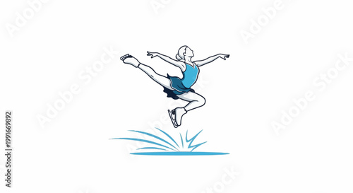 Animated figure skater mid-jump, arms outstretched over ice