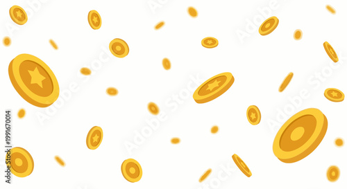 Animated golden coins with stars cascade across a white background, suggesting wealth