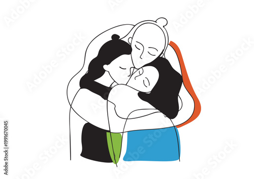 そっと寄り添い支え合う二人の優しさと共感を描いたイラスト
