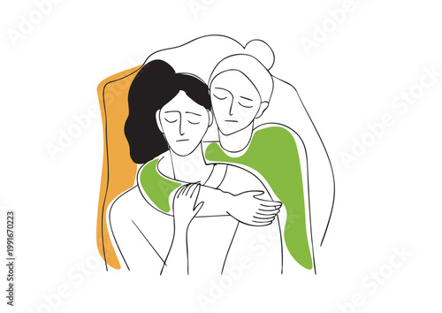 そっと寄り添い支え合う二人の優しさと共感を描いたイラスト
