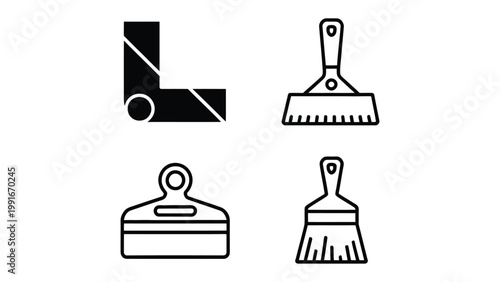 Construction Tools for Creation: Illustrated outlines of essential construction tools, offering a glimpse into the art of building and repair. A visual guide for renovation and craftsmanship.