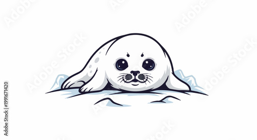Adorable cartoon baby seal lying on ice floes