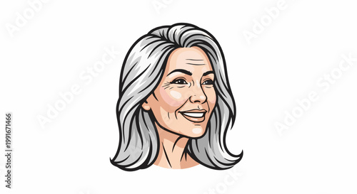 Cartoon portrait of a smiling woman with gray hair