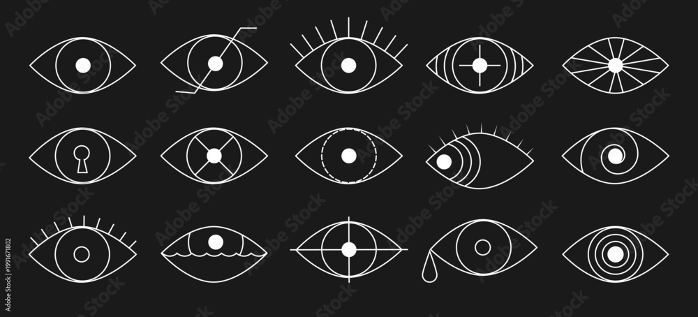 Naklejka premium Outline white eye icons
