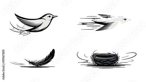 Soaring Freedom: A captivating illustration, showcasing the essence of avian flight and the serene tranquility of a bird's world.