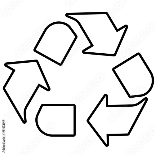 Black outline recycling arrows symbol, sustainability loop icon, ecology concept vector illustration.