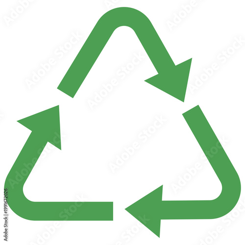 Green triangular recycling arrows symbol, sustainability loop icon, ecology concept vector illustration.