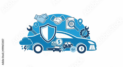 Car insurance concepts protection, finance, accidents, repair, and location services
