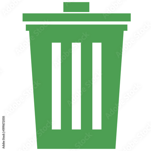 Green trash can icon, garbage disposal bin, waste management, vector illustration graphic.