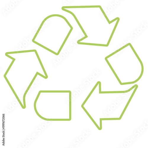 Green outline recycling arrows symbol, sustainability loop icon, ecology concept vector illustration.