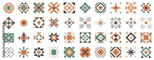 Aztec Ethnic Motif Vector Set, Geometric Tribal Art Elements, Native Inspired Patterns for Logo, Tattoo, Fabric, Textile Design, Cultural Crafts, Decorative Print Collection