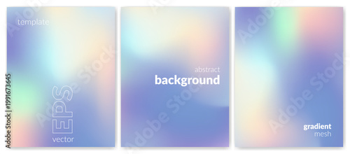 Abstract liquid background set. Gradient mesh. Effect blend blue pastel color. Blurred fluid colorful mix. Modern design template for web cover, header, ad banner, poster, brochure, flyer. Vector imag