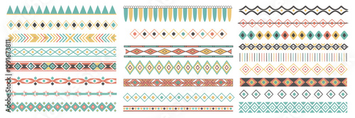 Ethnic Border Decoration Elements Vector Set, Ornamental Pattern Frames Collection, Traditional Style Design for Textile, Fabric, Packaging, Invitations, Decorative Print