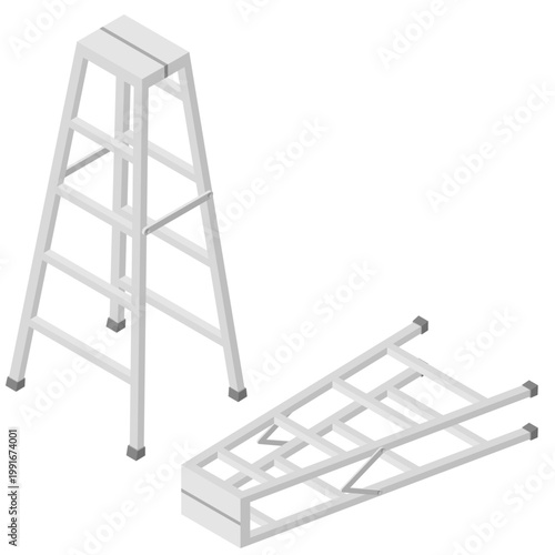 脚立が立っている状態と寝かせている状態