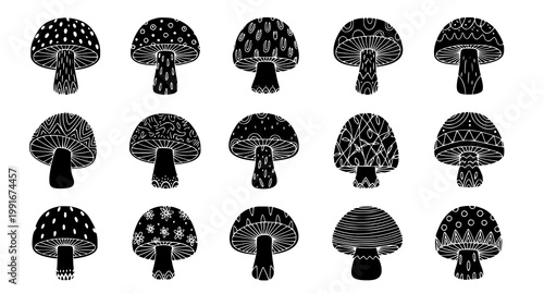 Black and white mushroom pattern a collection of decorative fungal illustrations