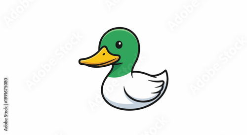 Cartoon illustration of a mallard duck with green head and yellow beak