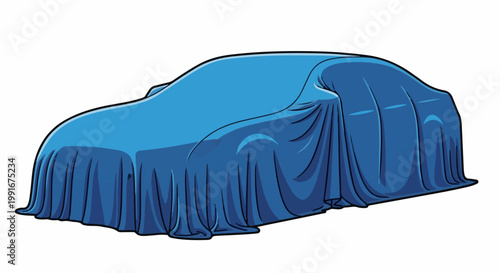 Blue tarp covers a new vehicle, hinting at a surprise reveal