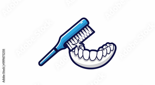 Blue toothbrush cleans white teeth, creating sparkling shine