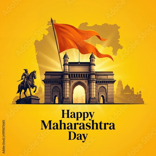 Happy maharashtra day poster illustration.