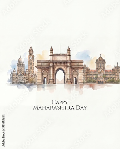 Happy maharashtra day poster illustration in watercolor style.