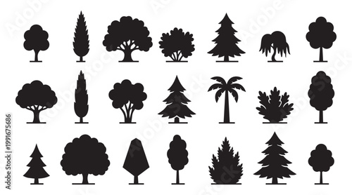 Tree Silhouettes Set for Landscape Garden Design and Architectural Site Planning