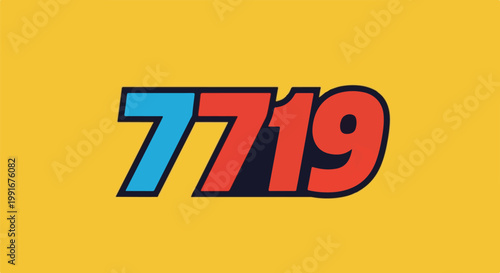 Bold numbers 7719 in red and blue with dark outlines on yellow