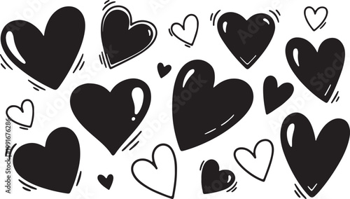 Hand drawn shape heart with cute sketch line, divider shape. Love doodle isolated on white background for wedding, mother, woman or valentines day.