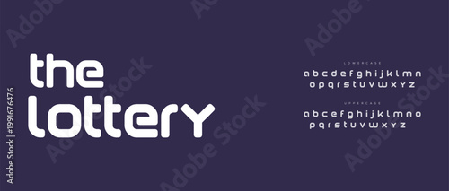 A dark purple background with white text displaying the lottery logo and alphabet