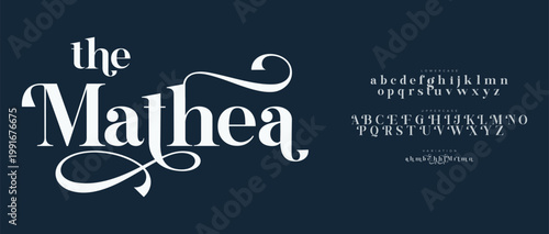 A elegant font design with white letters on a dark blue background