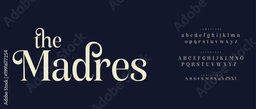 A stylish typography design featuring the title 'the Madres' with alphabet letters on a dark background