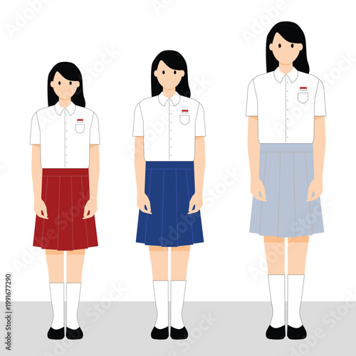 vector illustration of indonesia woman school uniform jersey. Elementary School, junior high school, and senior high school.