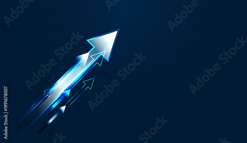 The digital asset features layered blue arrows pointing up, symbolizing the rapid economic Grow-th of a company. with arrows showcase a clear trajectory for business success