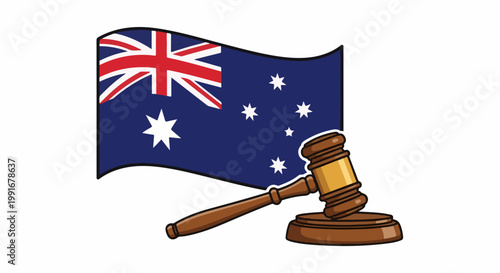 Australian flag and gavel, symbolizing justice and law